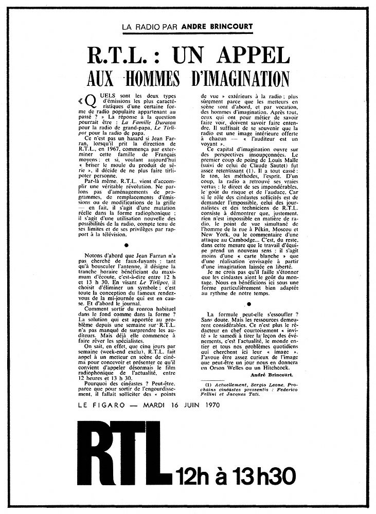 Publicit� Radio Luxembourg 1970