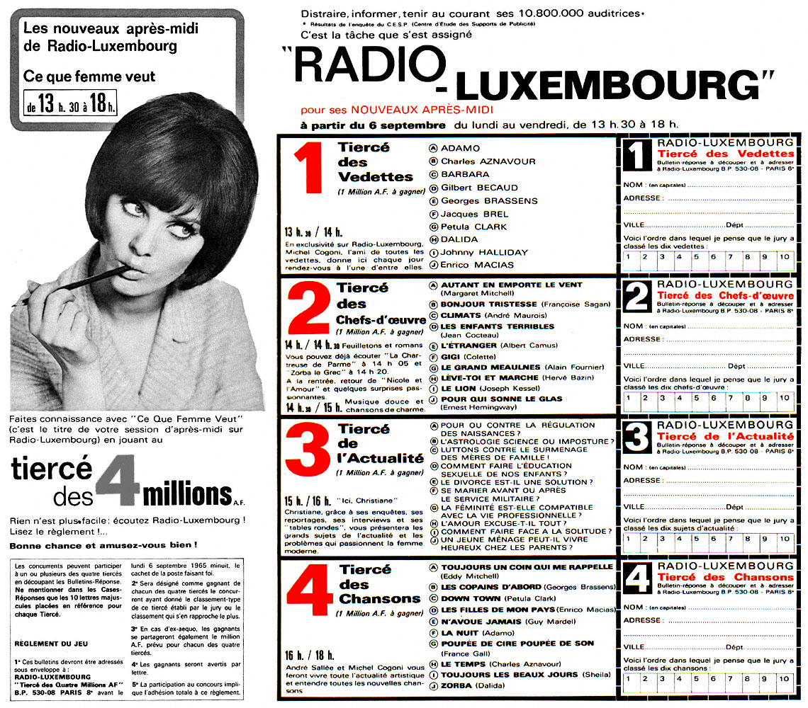 Publicit� Radio Luxembourg 1965