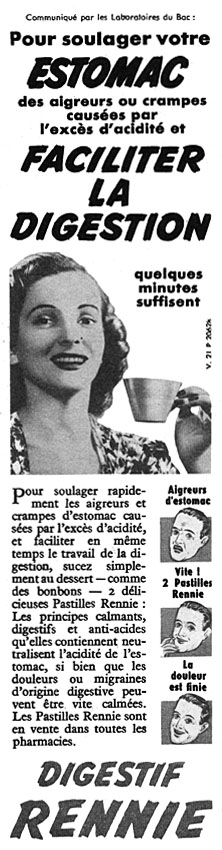 Publicité Rennie 1954