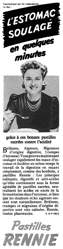 Publicité Rennie 1957