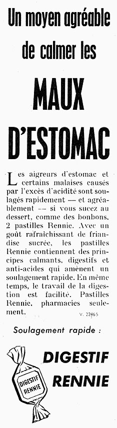 Publicité Rennie 1959