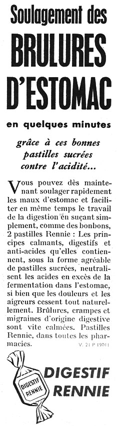 Publicité Rennie 1960