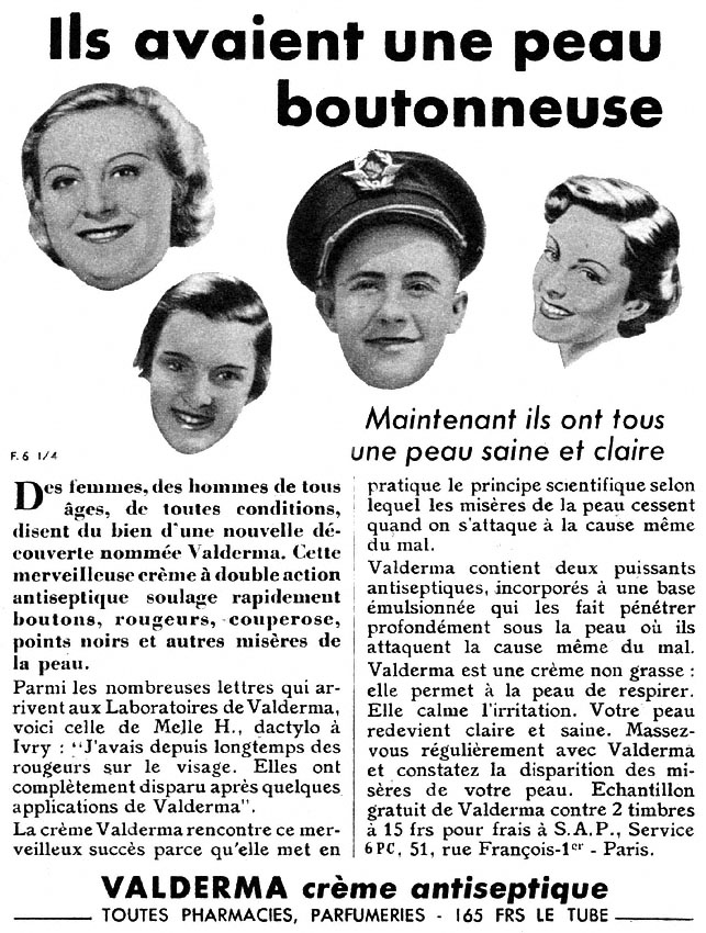 Publicité Valderma 1954