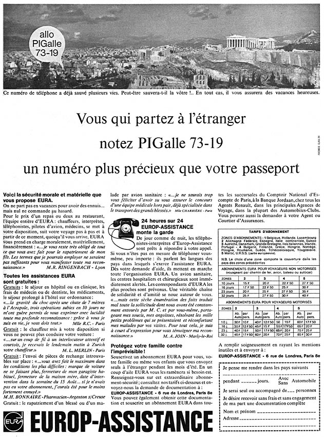 Publicité Europ-Assistance 1964