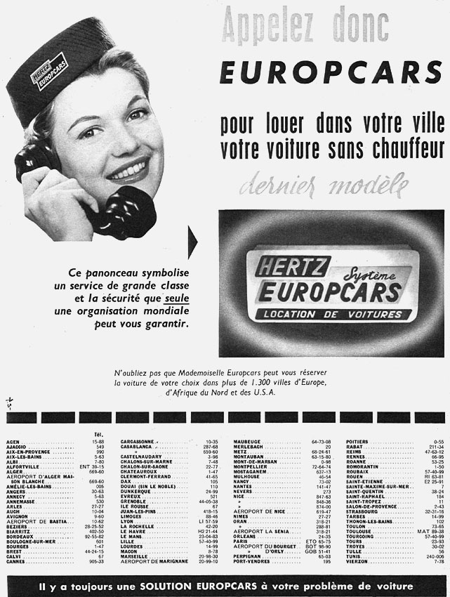 Publicité Europcar 1958