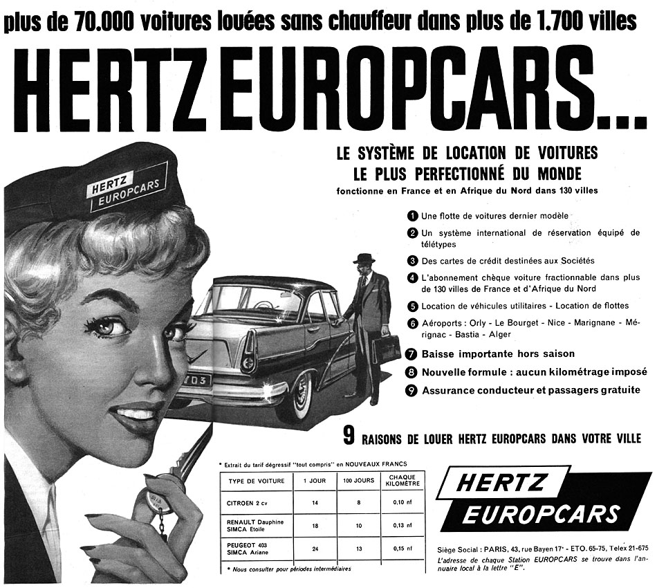 Publicité Europcar 1959