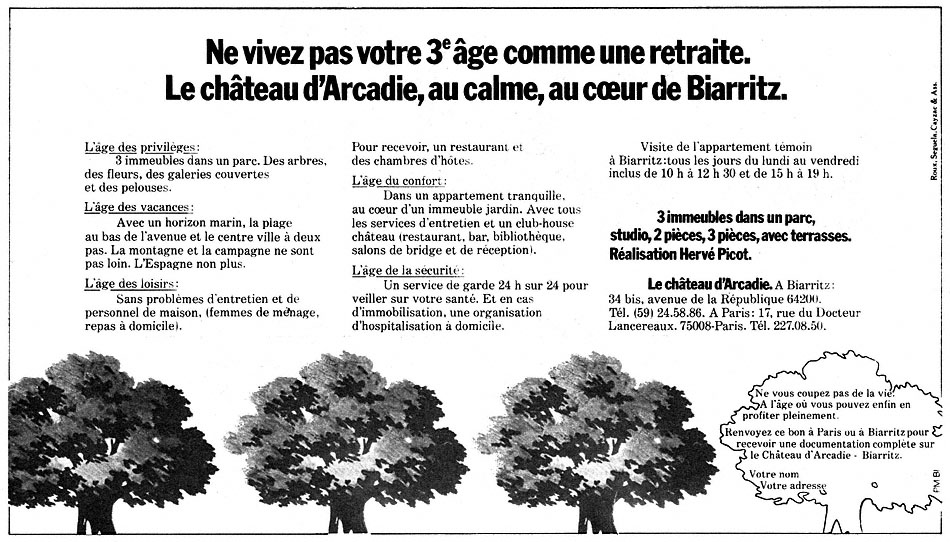 Publicité Jardins Arcadie 1974