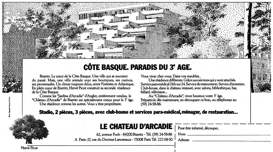 Publicité Jardins Arcadie 1975