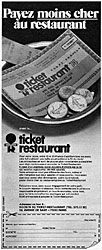 Publicit Tickets Restaurant 1974