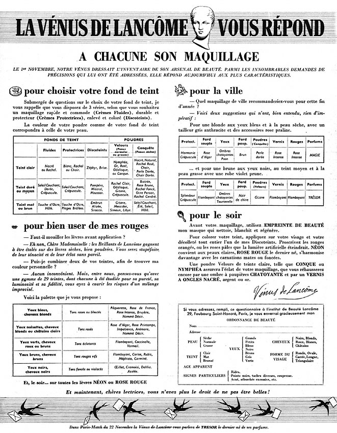 Publicité Lancme 1952