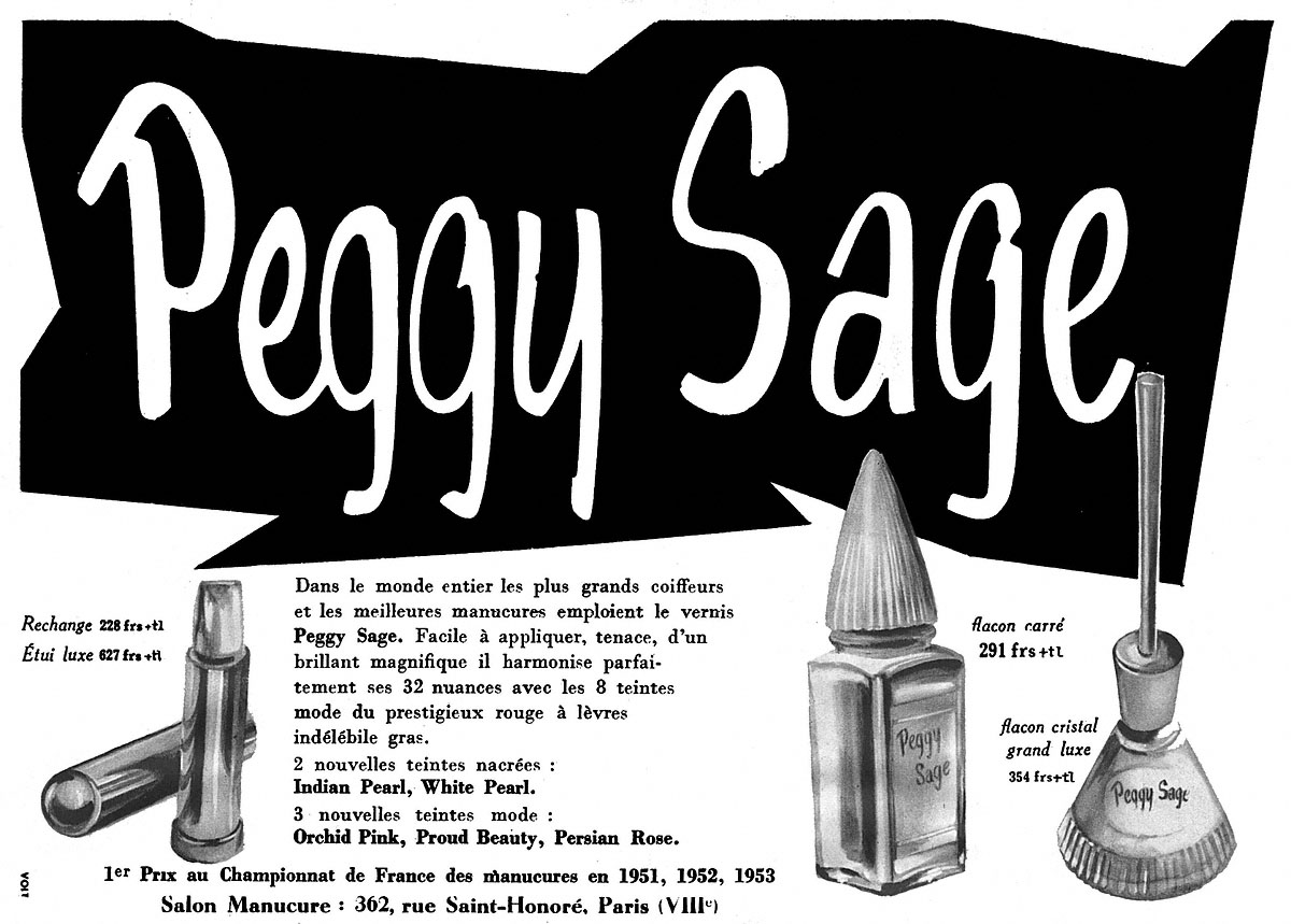 Publicité Peggy Sage 1953