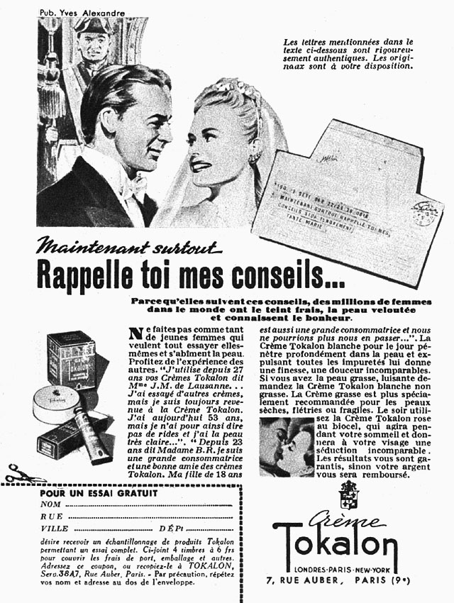 Publicité Tokalon 1949