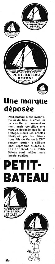 Publicité Petit bateau 1952