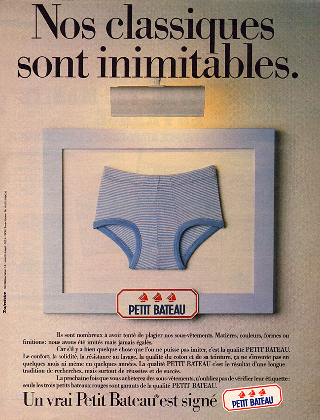Publicité Petit bateau 1982