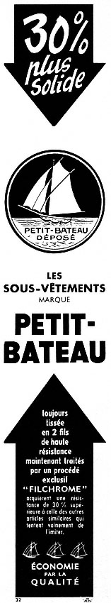 Publicité Petit bateau 1952