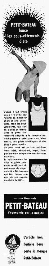 Publicité Petit bateau 1955