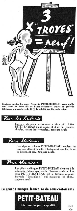 Publicité Petit bateau 1958