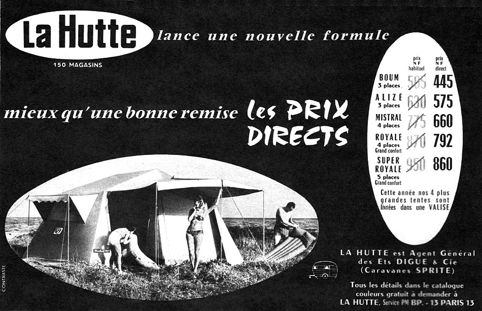 Publicité La Hutte 1960