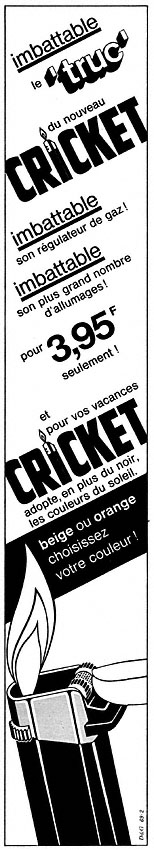 Publicité Cricket 1969