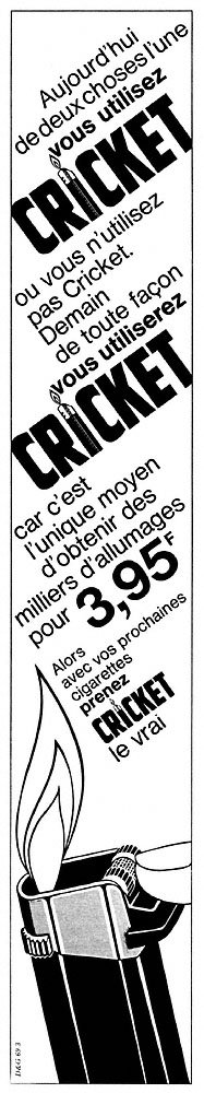 Publicit� Cricket 1969