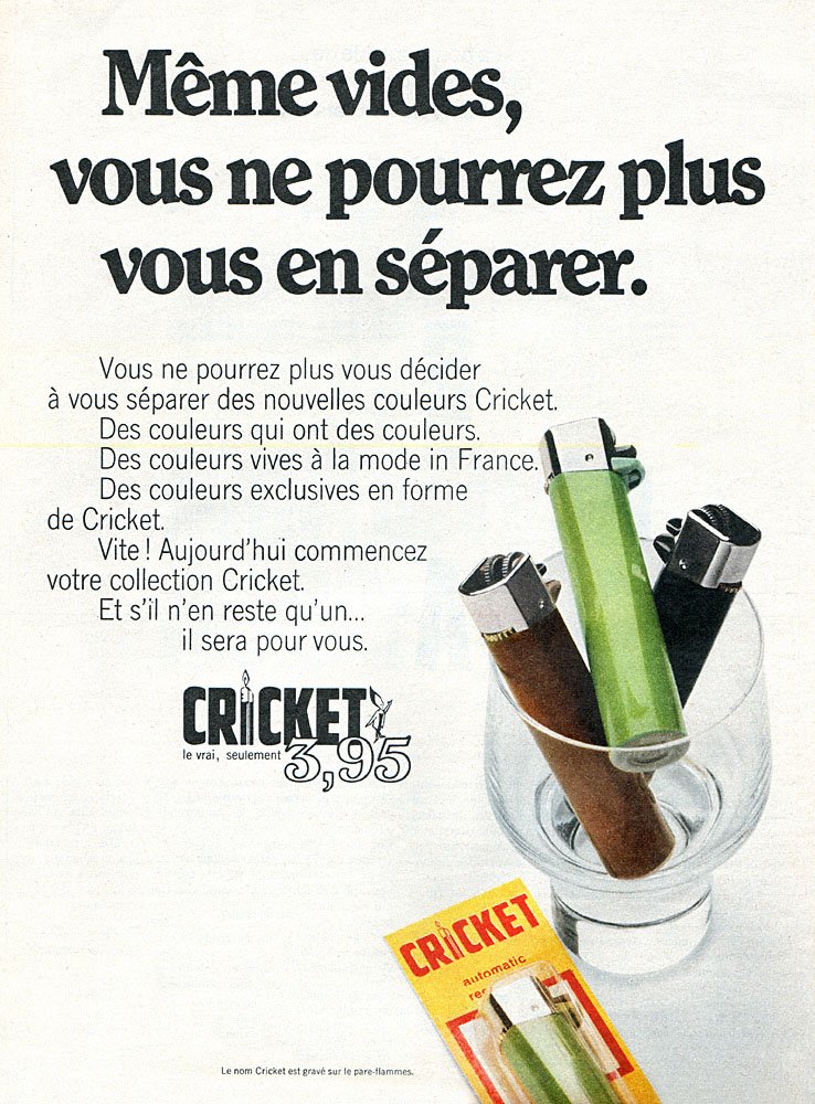 Publicit� Cricket 1970