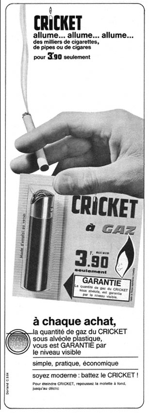 Publicité Cricket 1964