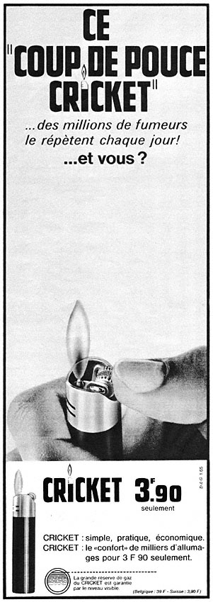 Publicité Cricket 1965