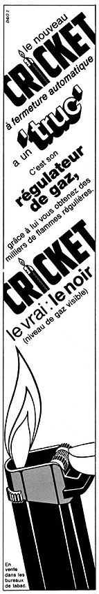 Publicité Cricket 1968