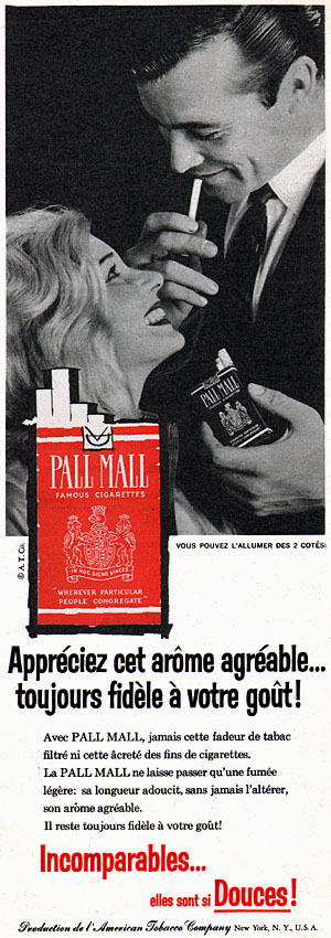 Publicité Pall Mall 1961