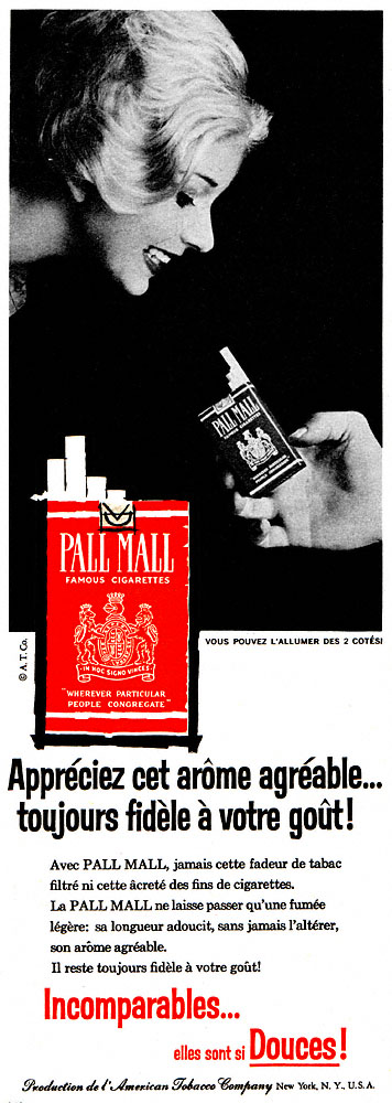 Publicité Pall Mall 1962