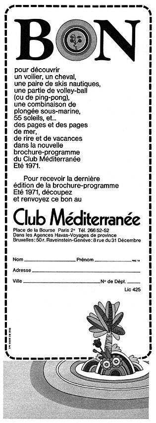 Publicité Club Mditerranne 1971