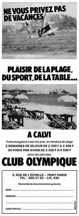 Publicité Club Olympique 1984