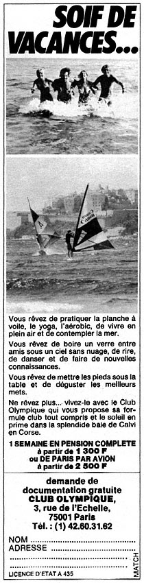 Publicité Club Olympique 1986