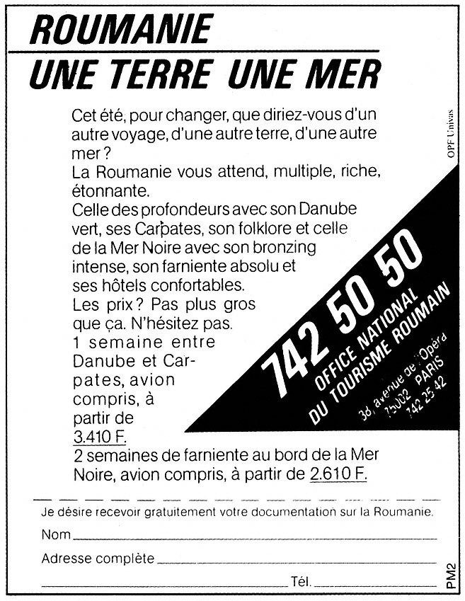 Publicité Roumanie 1985
