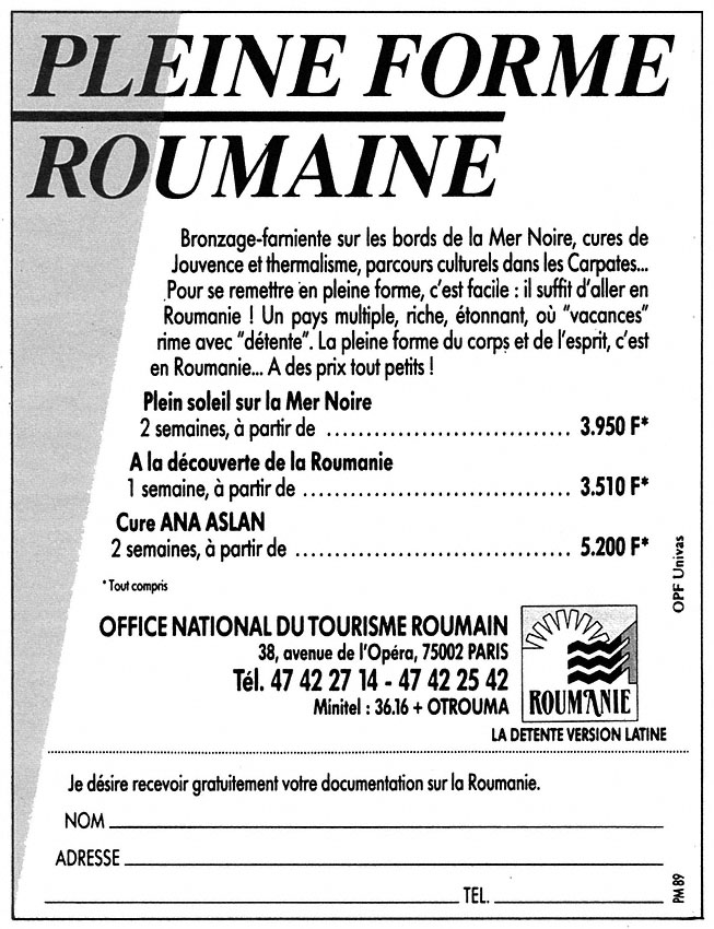 Publicité Roumanie 1989