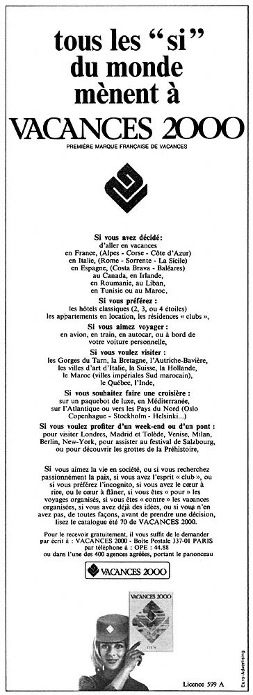 Publicit� Vacances 2000 1970