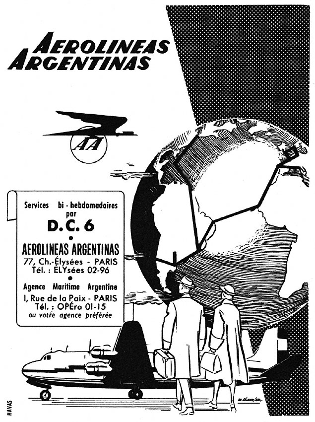 Publicité Aerolineas Argentinas 1952