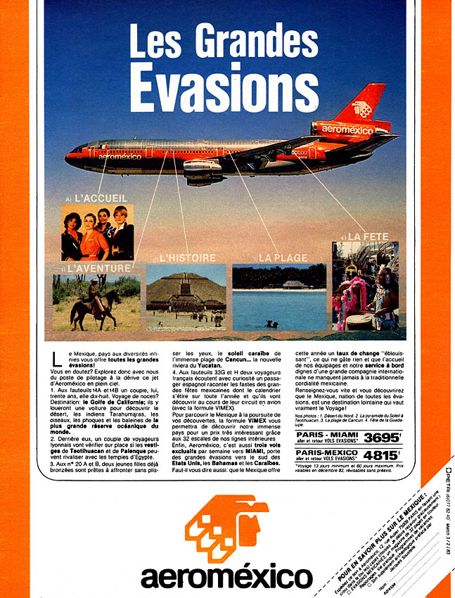 Publicité Aeromxico 1983