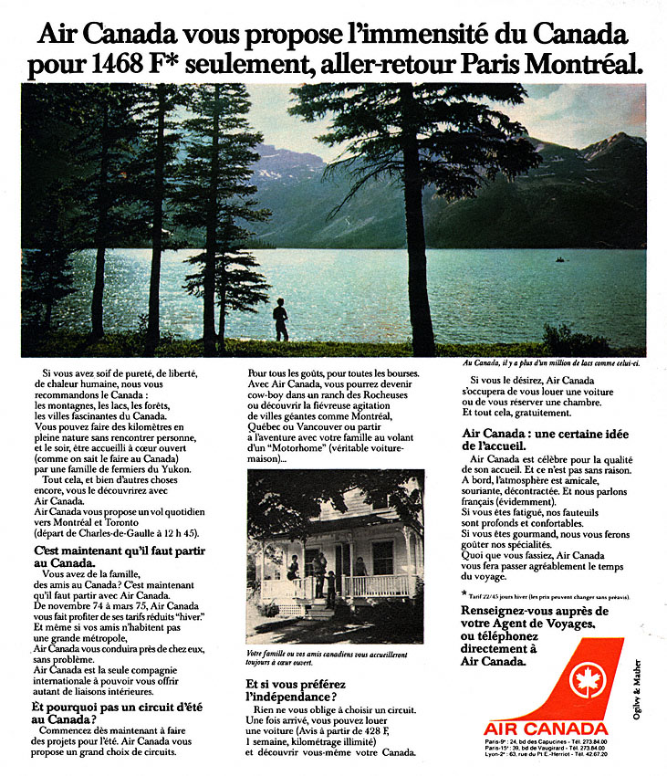 Publicité Air Canada 1974