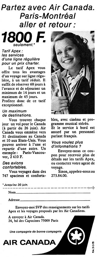 Publicité Air Canada 1978