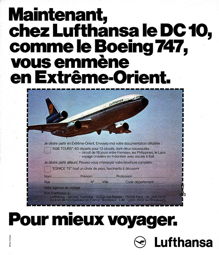 Publicité Lufthansa 1974