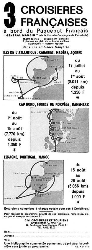 Publicité Zdivers Croisires 1965