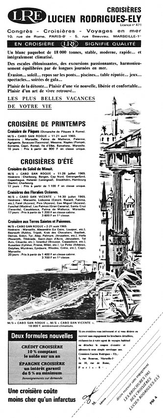 Publicité Zdivers Croisires 1965